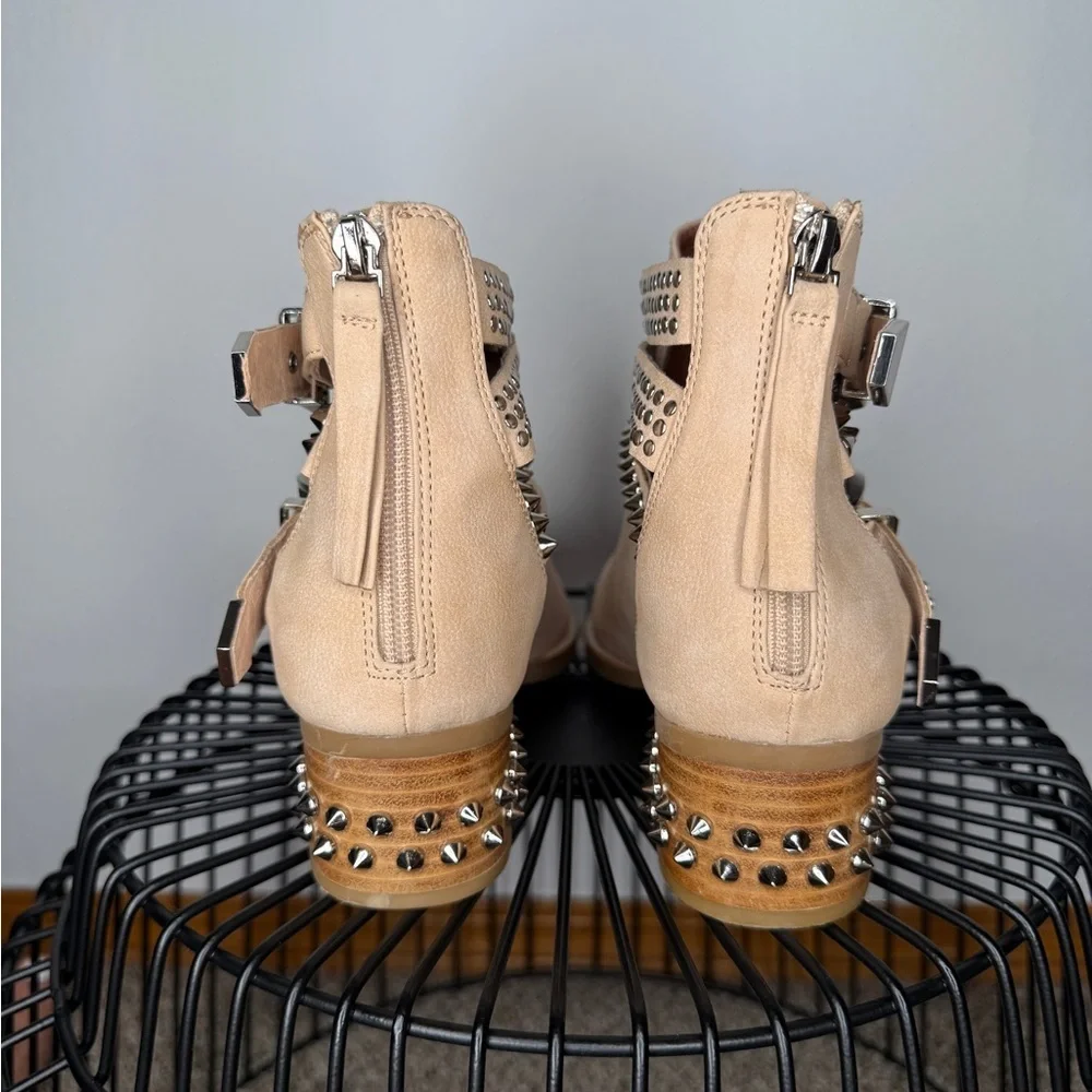 Jeffrey Campbell Everly Studded Tan Suede Ankle Boots Buckle Wedge Size 9.5 - Picture 4 of 8